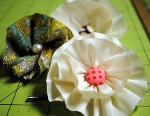 Fabric and Button Flower Hair Pin