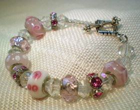 Pandora Style Glass Bead and Crystal Bracelet