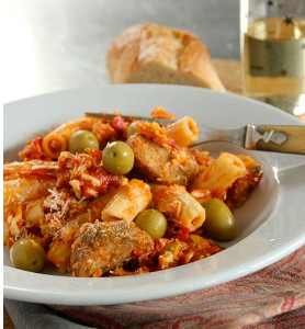 Baked Pasta with Meatballs and Olives