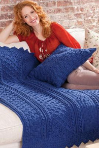 Blueberry Mornings Basket Weave Crochet Afghan & Pillow 