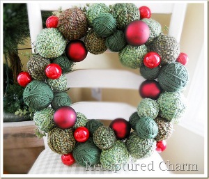 Christmas Yarn and Ornament Wreath