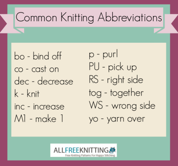 Common Knitting Abbreviations