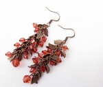 Leaf Chain Copper and Coral Earrings Leaf Chain Copper and Coral Earrings