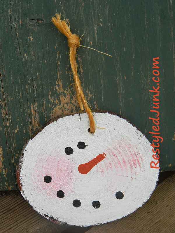 Log Slice Snowman Ornament