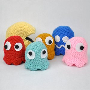 Cute Crocheted Pac Man and Ghosts