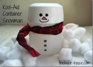 Upcycled Kool-Aid Container Snowman