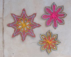 Recycled Cardboard and Yarn Snowflakes