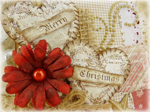 Vintage Merry Christmas Hearts 
