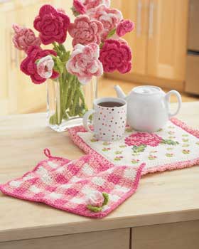 Crochet Rose Dishcloth and Potholder Pattern