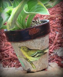 decoupaged clay pot