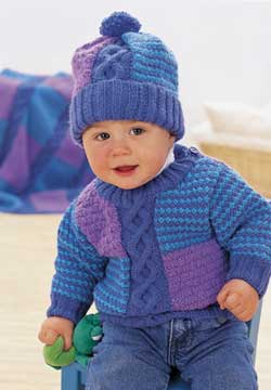 Cable And Blocks Baby Sweater And Hat Knitting Pattern