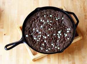 Double Chocolate Chip Mint Skillet Cookie