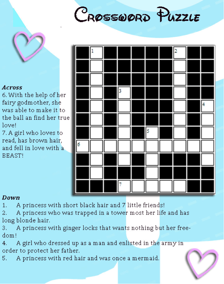 disney princess crossword puzzle for kids allfreekidscrafts com