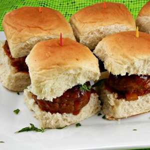 Slow Cooker Meatball Sliders with Peach Chipotle BBQ Sauce